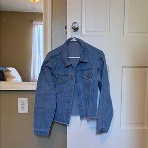 NWOT Denim Blue Women's Jacket with Frayed Bottom